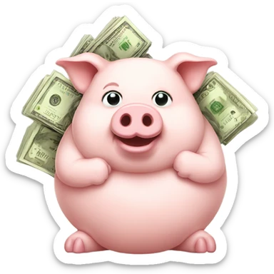 Fat pig holding money sticker