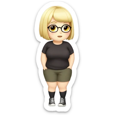 Chubby anime girl with glasses and short blonde hair full body sticker