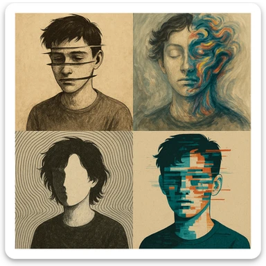 a person dissociating, variety of visual styles sticker