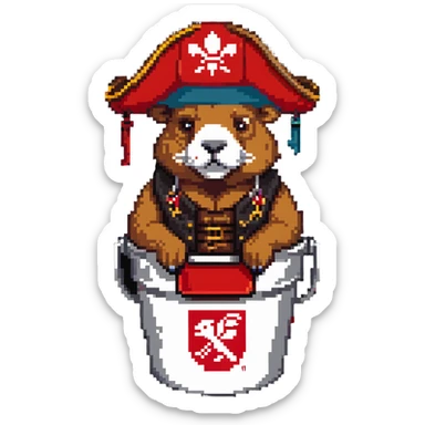 Muscular capybara with Johnny Depp features, goatee, Jack Sparrow style, sitting in a KFC bucket sticker