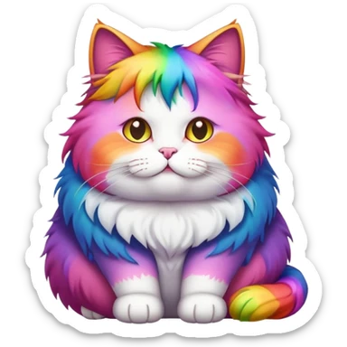 Fat cat with rainbow hair sticker