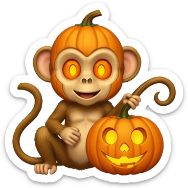 twitter emoji style monkey with jack o lantern as head sticker