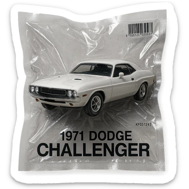 classic white 1971 Dodge Challenger, shiny and inflated, inspired by the film 'Death Proof' sticker