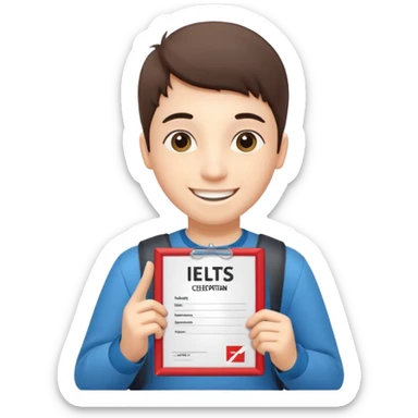 студентка радостная после успешной сдачи экзамена IELTS на 7.0 смотрит свои результаты на сертификате с текстом IELTS на белом фоне  sticker
