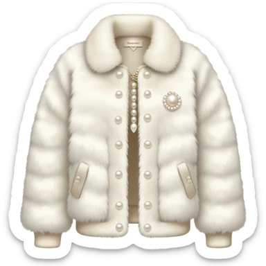 Realistic ivory faux fur jacket with pearl buttons sticker