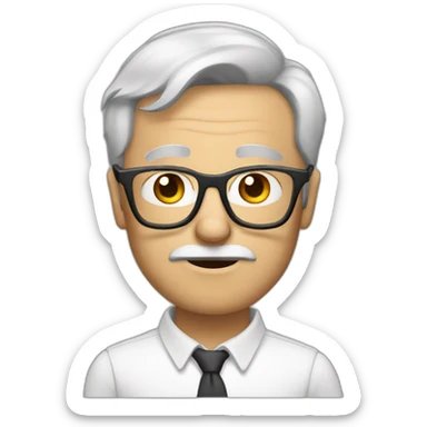 Older white with brown hair wearing glasses and thinking sticker