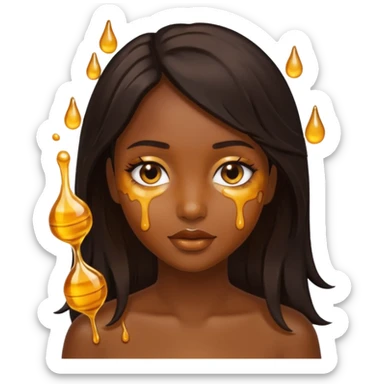 Beautiful girl, with dark hair made of real honey hair dripping honey sticker