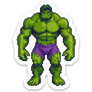 Hulk standing in a Japanese city, pixel art style sticker