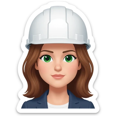 Ingeniera mujer pelo marron ojos verdes piel blanca y casco blanco sticker