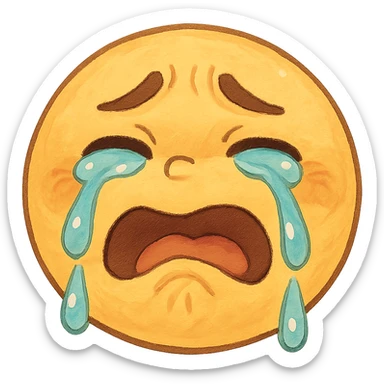 ghibli style silly sad crying emoji with expressive face sticker