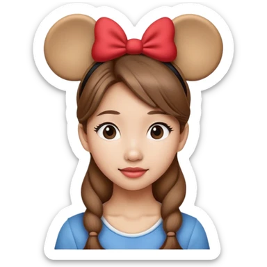 Asian girl with light brown hair wearing classic Disney Mickey Mouse ears  sticker