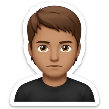 man with brown hair who is strong wearing black t shirt not smiling sticker