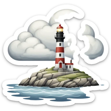 A light house that light forms the number 7 in the clouds in the distance sticker