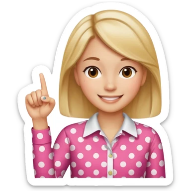 girl wearing a polka dots  shirt style, and poiting witgh her hand sticker