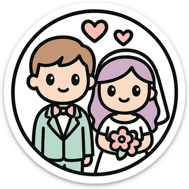 little alchemy style icon
subject: a wedding
border: medium-black
shape: round, circular
background: white
style: full color fill with medium black outlining sticker