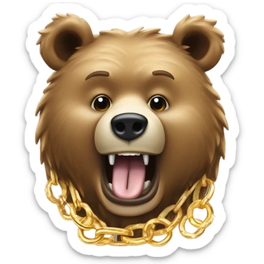 Grizzly bear with gold chain and gold and diamond grill and rings on eating pasta and garlic bread in Ana Italian restaurant  sticker