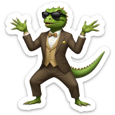 capitalist iguana banker godfather with black sunglasses breakdance scaring sticker