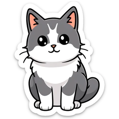 cat black and white fluffy sticker
