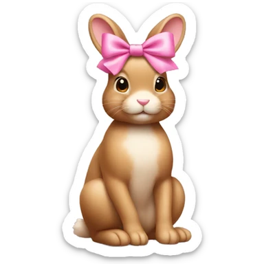 Light brown bunny sitting down wearing a small pink bow sticker