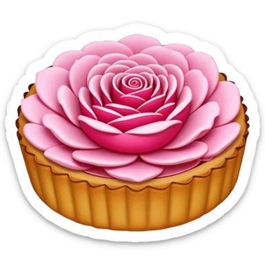 Yunnan Rose Flower Cake with visible petals in pastry, simplified emoji style with bold outlines and bright colors, cartoon style traditional Dian floral dessert sticker