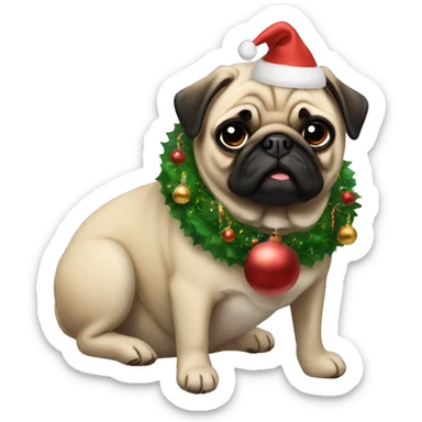 Christmas bells and pug sticker