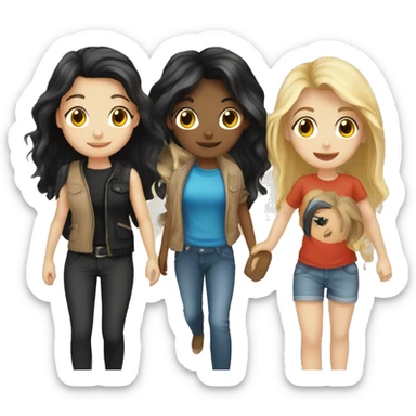 Friend group of a blond girl, two brunette girls, a girl with black hair, and a boy with black hair sticker