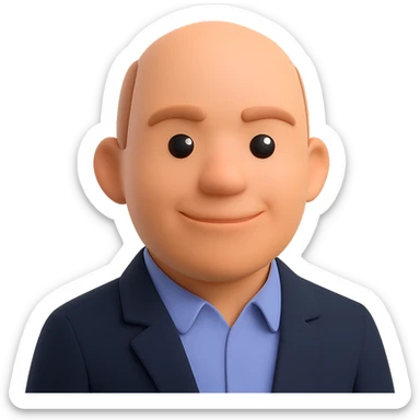Create a 3D emoji-style portrait of the person in the foreground, with a professional look: collared shirt, blazer, confident and approachable expression. Use the Microsoft 3D Fluent emoji style. Transparent background. sticker