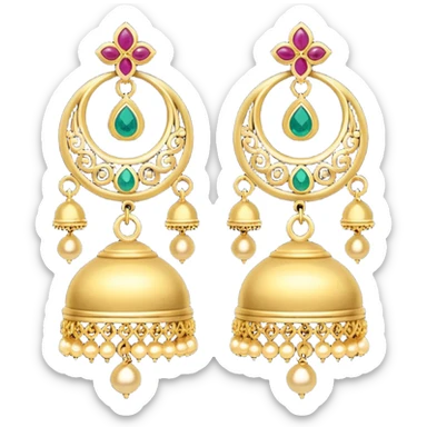 A small beautiful jhumka pair in golden color with very few stones sticker