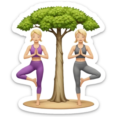 Two women doing yoga in tree pose no tree both blonde  sticker