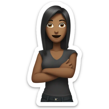 Woman with head down and arm raised up doing rock and roll sign with hand sticker