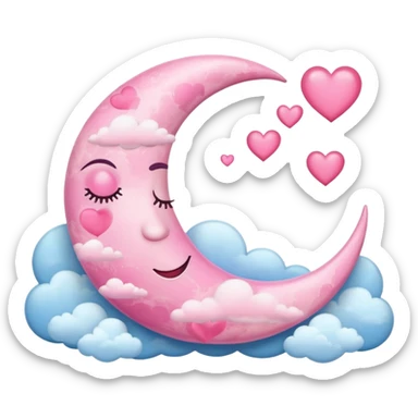 Pink Moon Crescent With Clouds And Hearts sticker