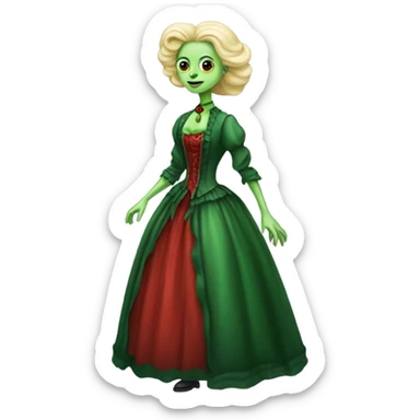 "galora green blonde alien woman" in red Victorian dress red elegant, full body sticker