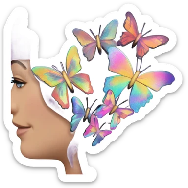 Butterfly Hair Clips – A cluster of holographic butterfly clips scattered in messy, colorful hair. sticker