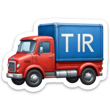 A red truck with a blue and white "TIR" plate sticker