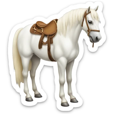 vanilla white horse standing up by itself with a saddle on it but no people sticker