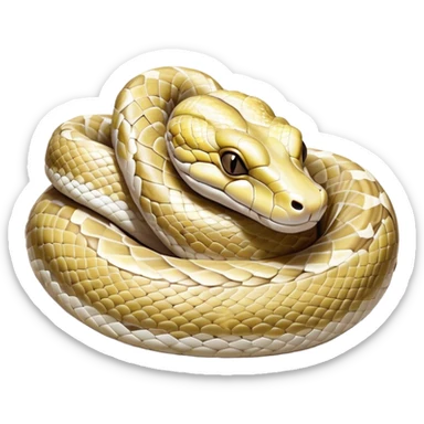 Meme-Worthy cute Sleeping Python Portrait Emoji, Head and coiled body resting peacefully with a contented smile, showcasing intricately patterned scales and eyes gently closed in serene slumber, Simplified yet comically adorable features, highly detailed, glowing with a soft, drowsy glow, high shine, relaxed and utterly lovable, stylized with an air of playful laziness, bright and heartwarming, soft glowing outline, capturing the essence of a sleeping serpent that feels destined to become the next viral icon of adorable rest! sticker