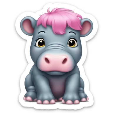 baby hippo with pink hair sticker
