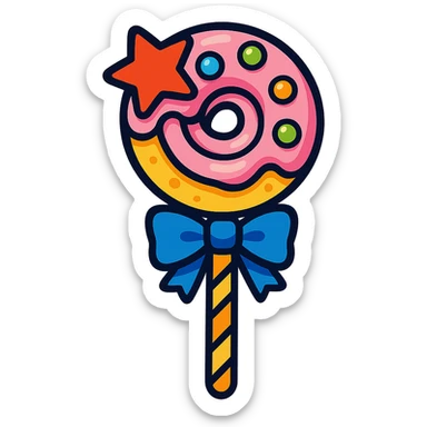 vibrant toon style magic wand with frosting and candy sticker