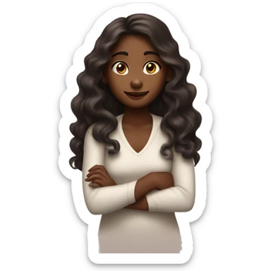 Milk chocolate skin girl with long wavy black hair rolling her eyes with her arms crossed sticker