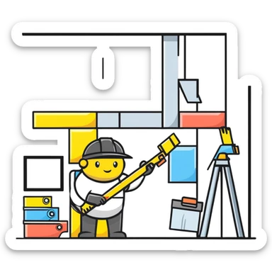 interior designer with paint samples and a tape measure, cartoonish sticker