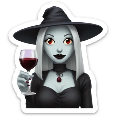 Pale goth witch drinking red wine sticker