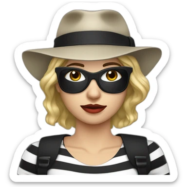 bank robber blonde woman with black hat eye mask and striped shirt sticker