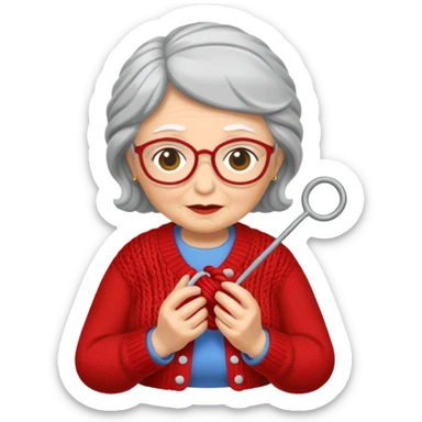 knitting grandma red sticker