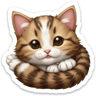 dark brown tabby and white kitten upside down with eyes closed sticker