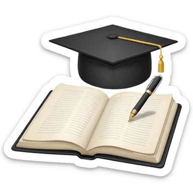 "A white open book,The pen should be positioned as placed exactly in the center between the pages.  if held by a right-handed person - meaning the direction is reversed compared to a left-handed grip. The pen should be uncapped, and the cap placed behind it." sticker