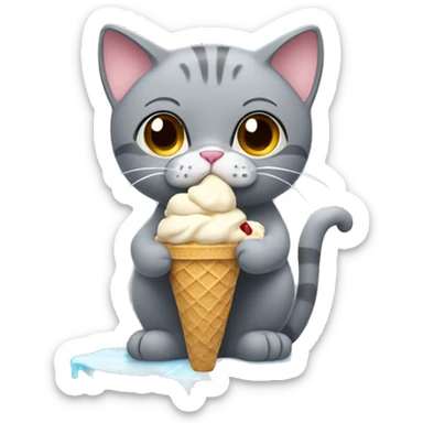 Gray cat eating ice cream sticker