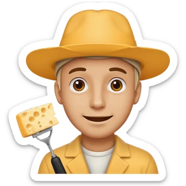 A man wearing a cheese-cutter style hat with a hopeful expression. sticker