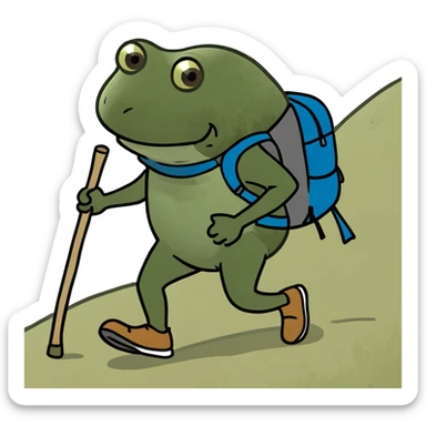 bufo hiking intense uphill with a stick and backpack sticker