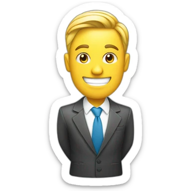 A businessman smile and holding an building in hand sticker
