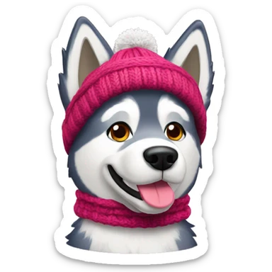 Husky Dog with knitted hat sticker